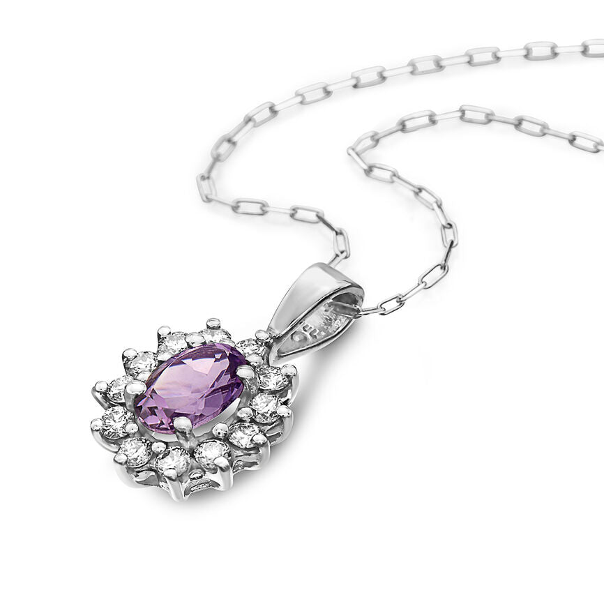 5/8 cts Purple Amethyst and Diamond Necklace in 14K White Gold by Birthstone - BirthStone.com