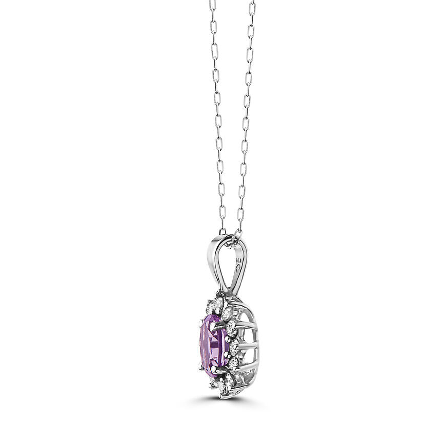 5/8 cts Purple Amethyst and Diamond Necklace in 14K White Gold by Birthstone - BirthStone.com