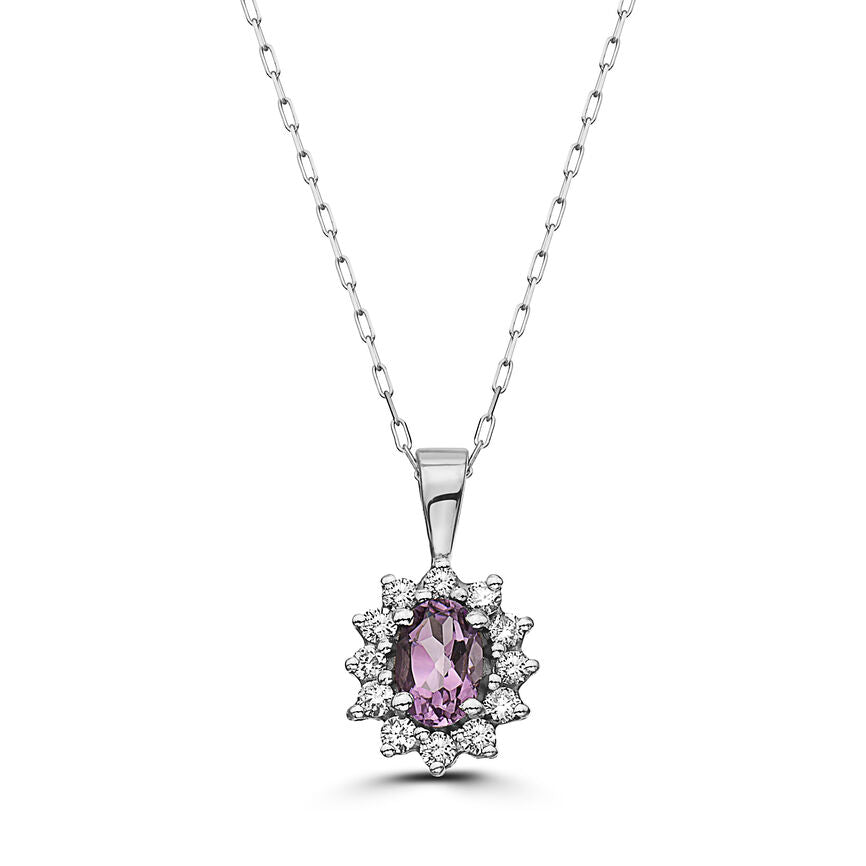 5/8 cts Purple Amethyst and Diamond Necklace in 14K White Gold by Birthstone - BirthStone.com