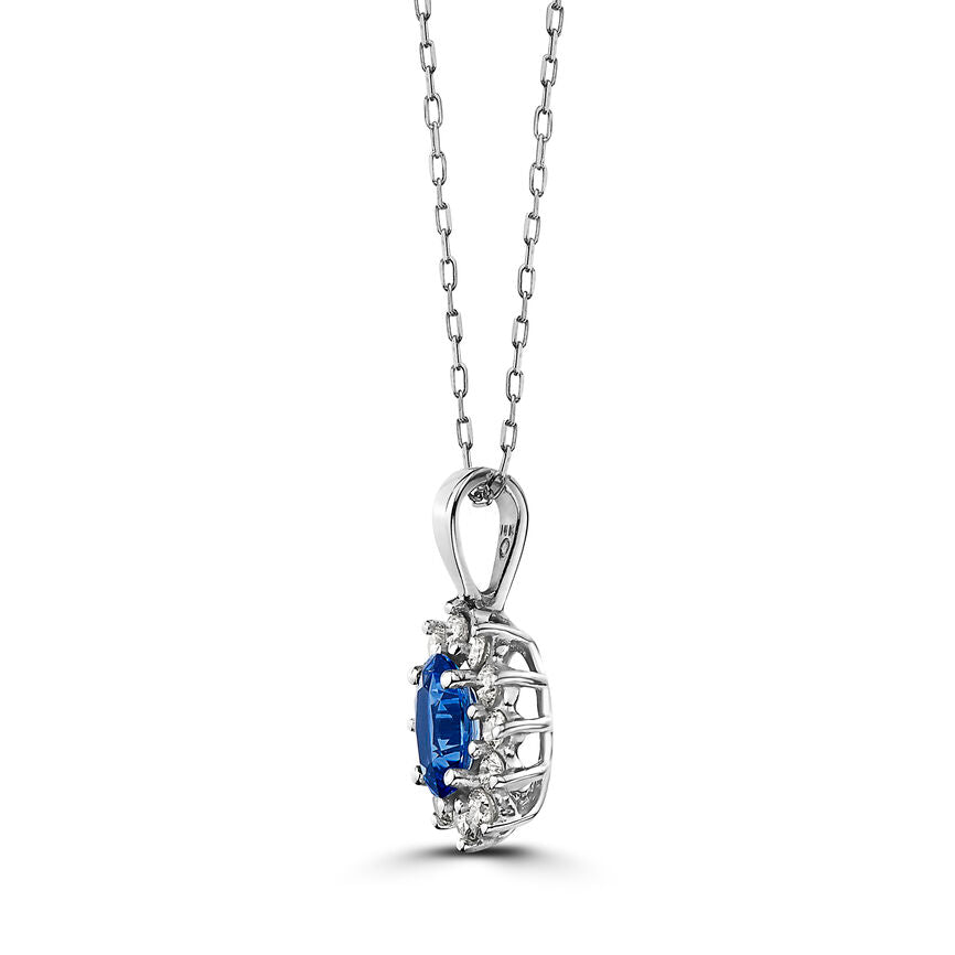 2/3 cts Blue Sapphire and Diamond Necklace in 14K White Gold by Birthstone - BirthStone.com