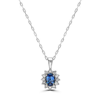 2/3 cts Blue Sapphire and Diamond Necklace in 14K White Gold by Birthstone - BirthStone.com