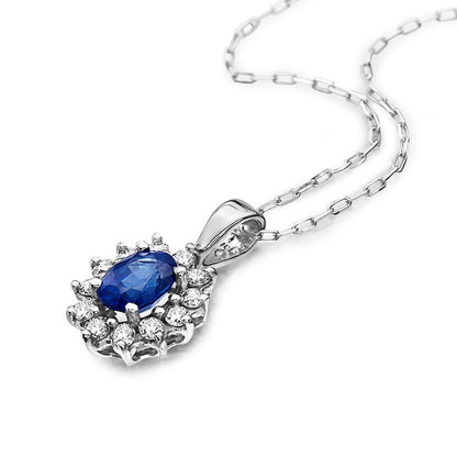 3/4 cts Blue Sapphire and Diamond Necklace in 14K White Gold by Birthstone - BirthStone.com