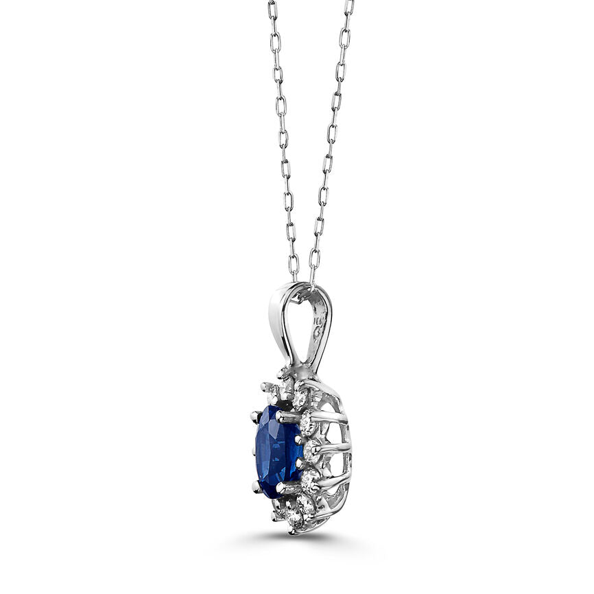 3/4 cts Blue Sapphire and Diamond Necklace in 14K White Gold by Birthstone - BirthStone.com