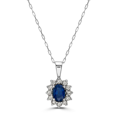 3/4 cts Blue Sapphire and Diamond Necklace in 14K White Gold by Birthstone - BirthStone.com