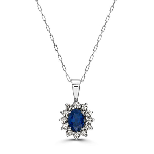 3/4 cts Blue Sapphire and Diamond Necklace in 14K White Gold by Birthstone - BirthStone.com