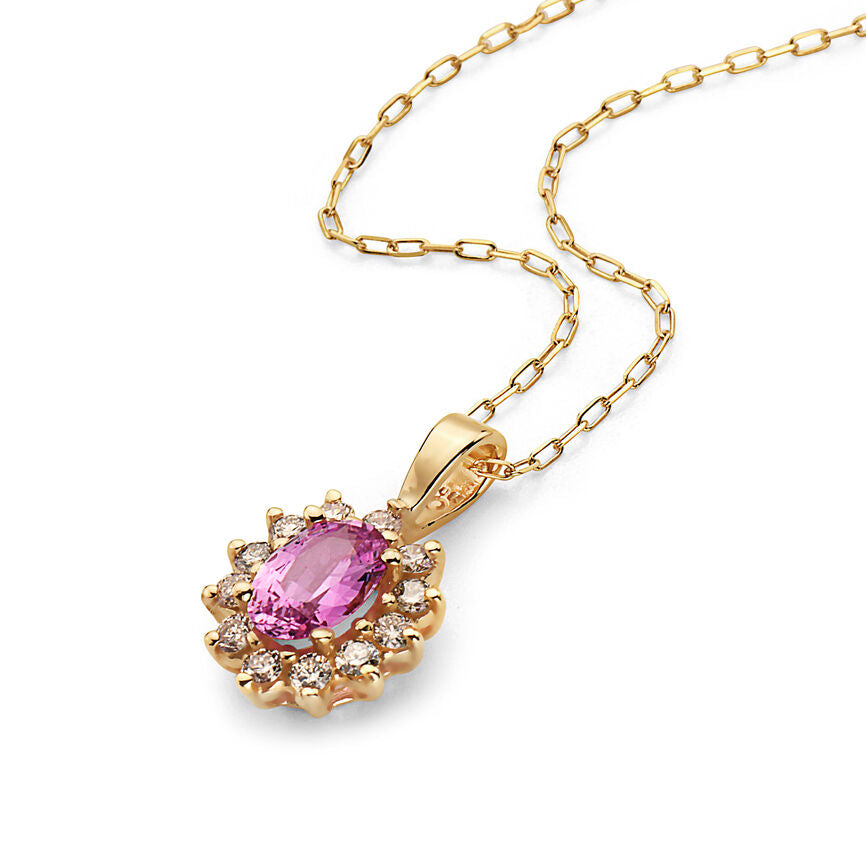 3/4 cts Pink Sapphire and Diamond Necklace in 14K Yellow Gold by Birthstone - BirthStone.com