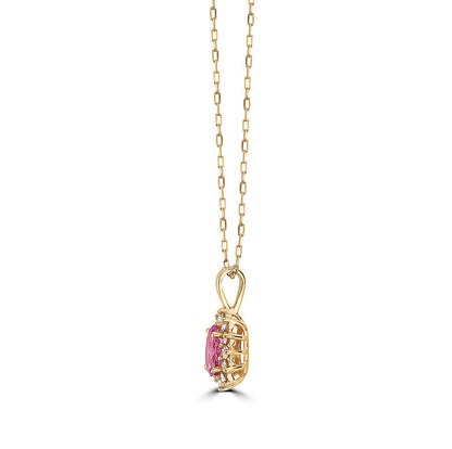 3/4 cts Pink Sapphire and Diamond Necklace in 14K Yellow Gold by Birthstone - BirthStone.com