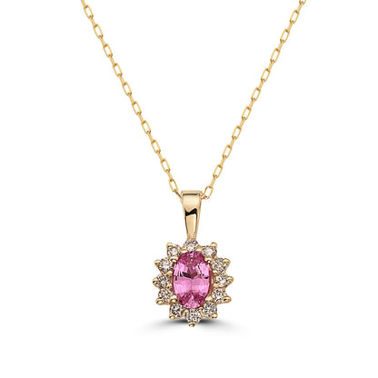 3/4 cts Pink Sapphire and Diamond Necklace in 14K Yellow Gold by Birthstone - BirthStone.com