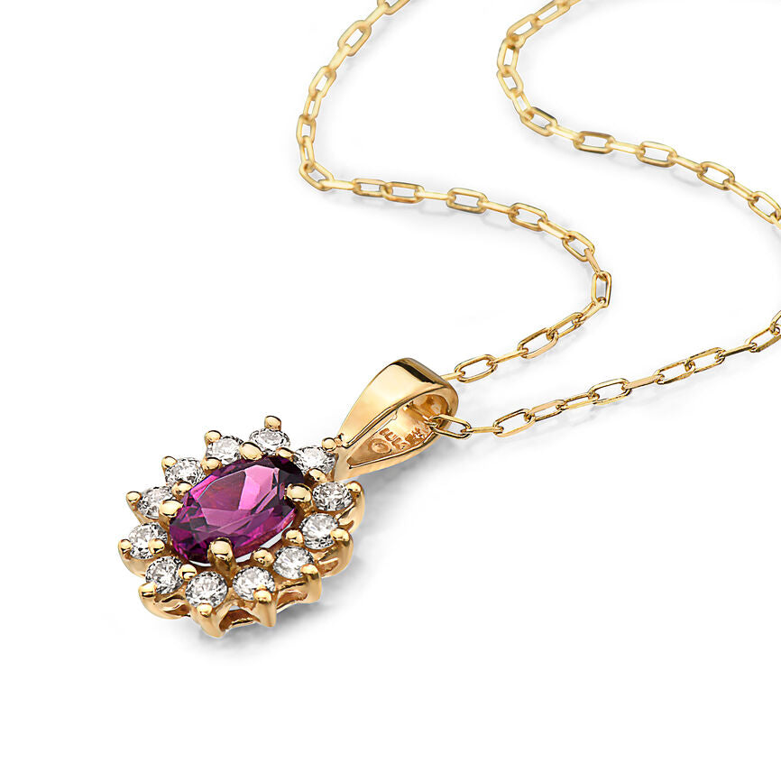 2/3 cts Red Rhodolite Garnet and Diamond Necklace in 14K Yellow Gold by Birthstone - BirthStone.com