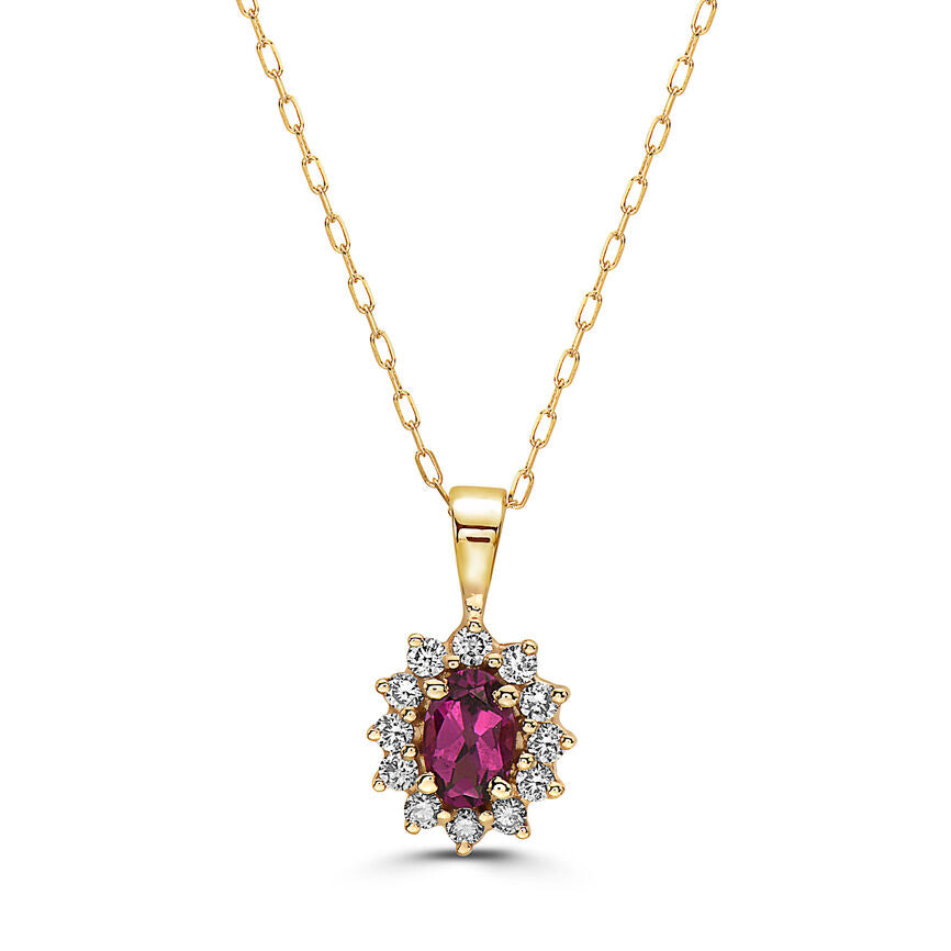 2/3 cts Red Rhodolite Garnet and Diamond Necklace in 14K Yellow Gold by Birthstone - BirthStone.com