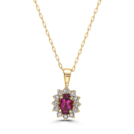 2/3 cts Red Rhodolite Garnet and Diamond Necklace in 14K Yellow Gold by Birthstone - BirthStone.com