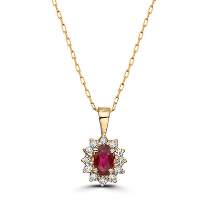 2/3 cts Red Ruby and Diamond Necklace in 14K Yellow Gold by Birthstone - BirthStone.com