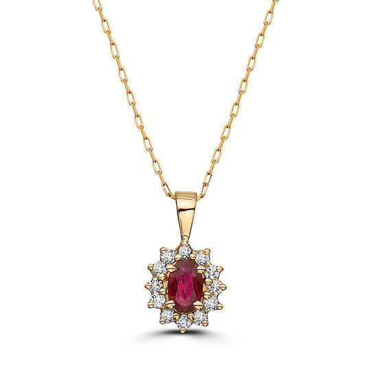 2/3 cts Red Ruby and Diamond Necklace in 14K Yellow Gold by Birthstone - BirthStone.com