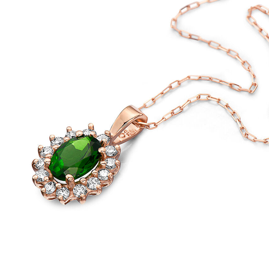 1 cts Green Chrom Diopside and Diamond Necklace in 14K Rose Gold by Birthstone - BirthStone.com