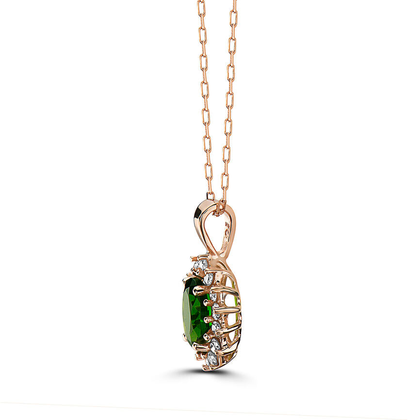 1 cts Green Chrom Diopside and Diamond Necklace in 14K Rose Gold by Birthstone - BirthStone.com