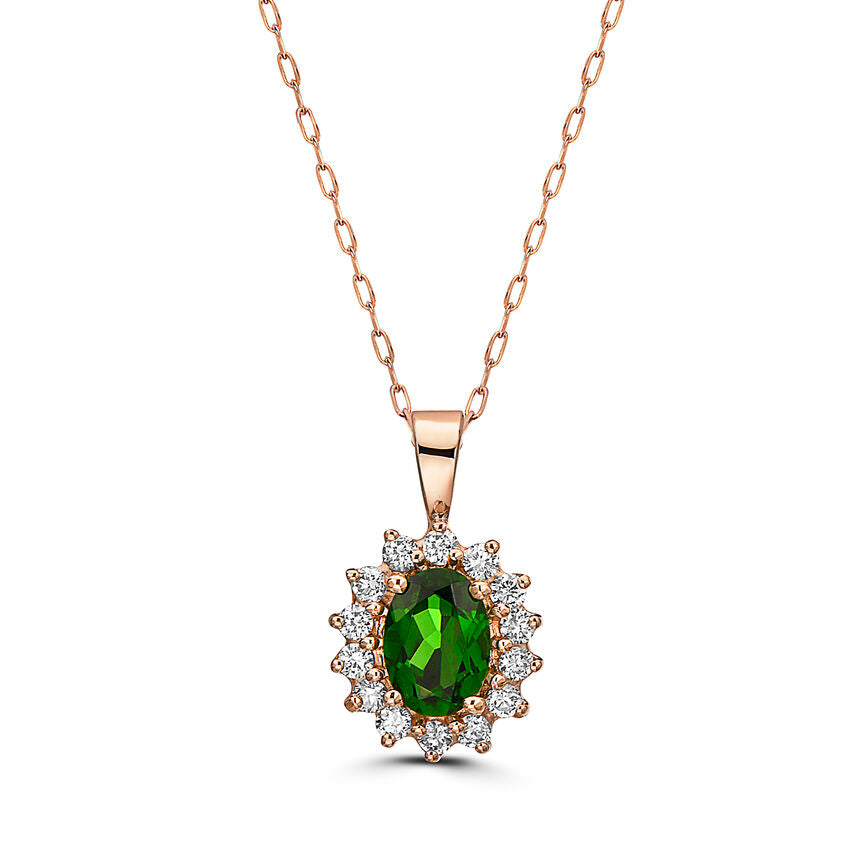 1 cts Green Chrom Diopside and Diamond Necklace in 14K Rose Gold by Birthstone - BirthStone.com