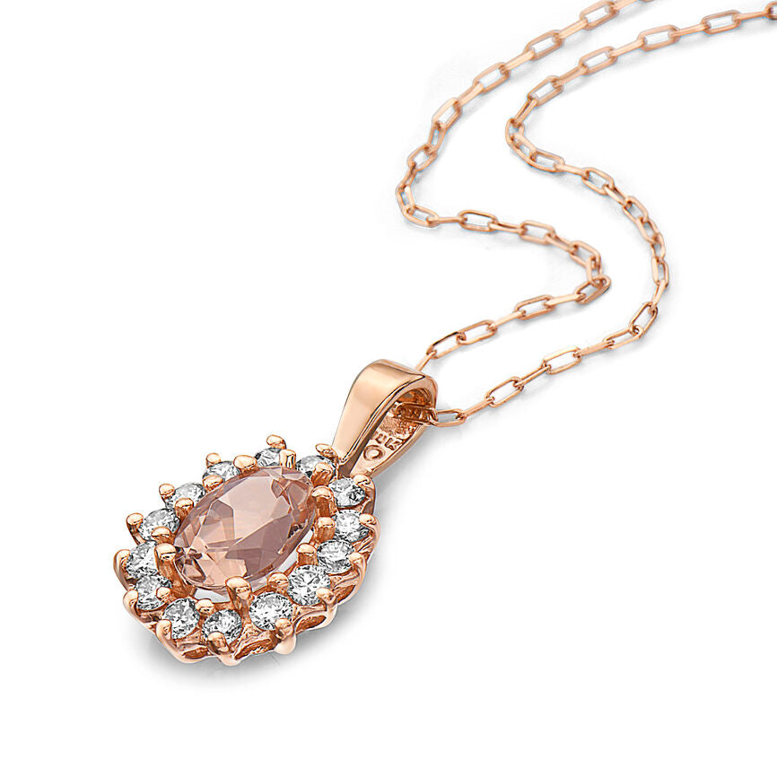 1 1/2 cts Pink Morganite and Diamond Necklace in 14K Rose Gold by Birthstone - BirthStone.com