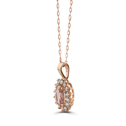 1 1/2 cts Pink Morganite and Diamond Necklace in 14K Rose Gold by Birthstone - BirthStone.com