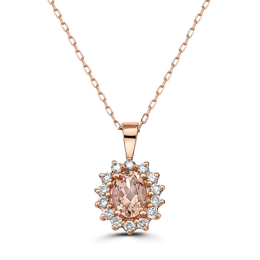 1 1/2 cts Pink Morganite and Diamond Necklace in 14K Rose Gold by Birthstone - BirthStone.com