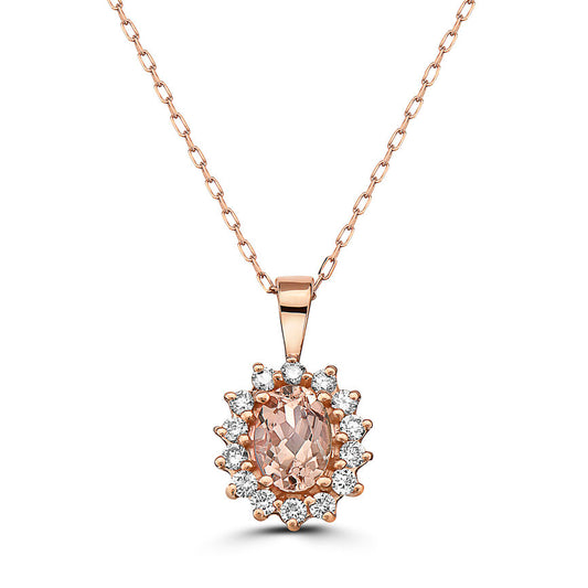 1 1/2 cts Pink Morganite and Diamond Necklace in 14K Rose Gold by Birthstone - BirthStone.com