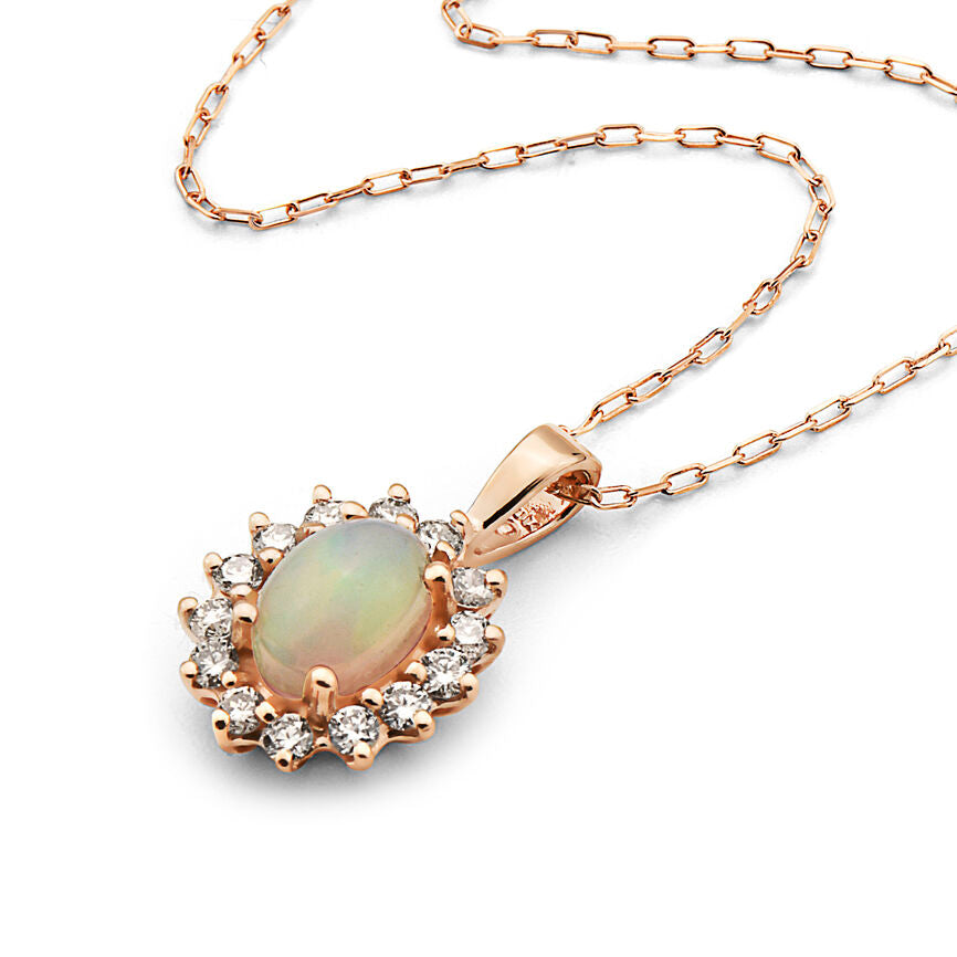 2/3 cts Multi-Color Opal and Diamond Necklace in 14K Rose Gold by Birthstone - BirthStone.com