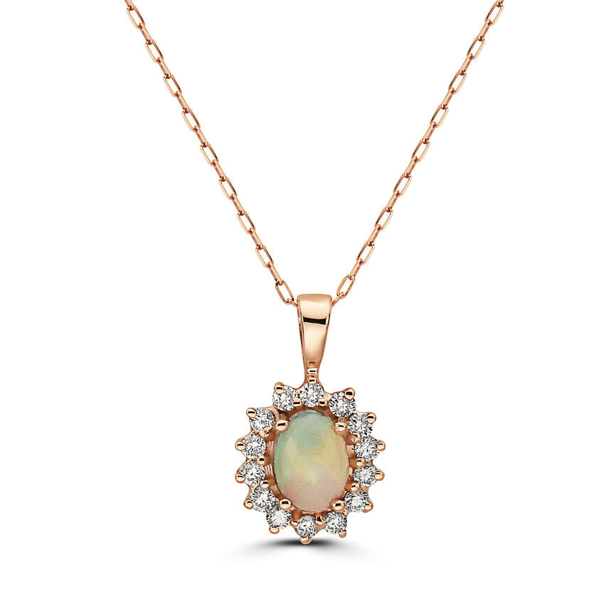 2/3 cts Multi-Color Opal and Diamond Necklace in 14K Rose Gold by Birthstone - BirthStone.com