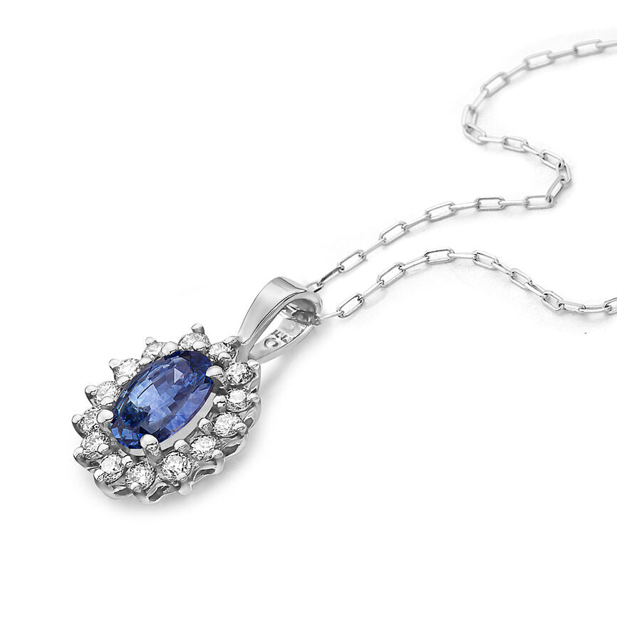 1 cts Blue Sapphire and Diamond Necklace in 14K White Gold by Birthstone - BirthStone.com