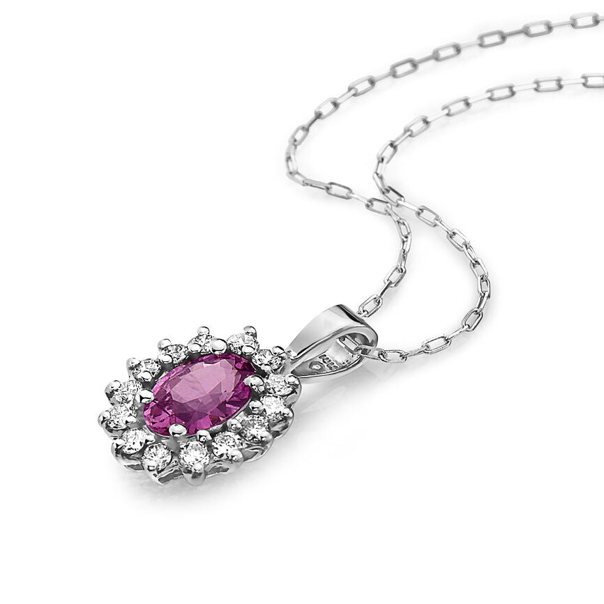 1 cts Pink Sapphire and Diamond Necklace in 14K White Gold by Birthstone - BirthStone.com