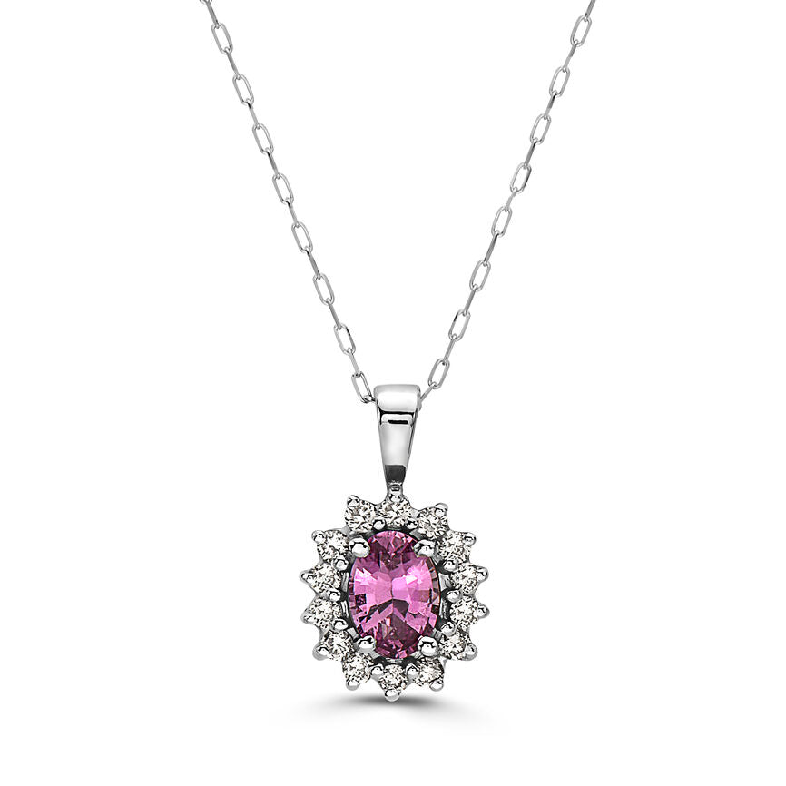 1 cts Pink Sapphire and Diamond Necklace in 14K White Gold by Birthstone - BirthStone.com