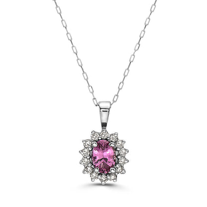 1 cts Pink Sapphire and Diamond Necklace in 14K White Gold by Birthstone - BirthStone.com