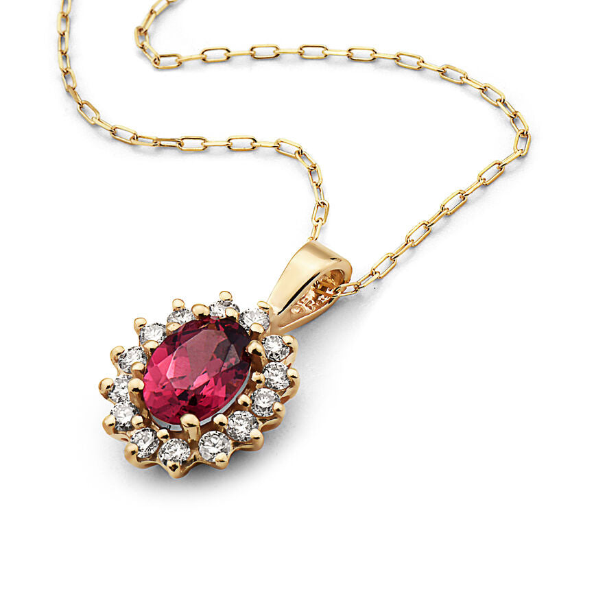 1 1/8 cts Red Rhodolite Garnet and Diamond Necklace in 14K Yellow Gold by Birthstone - BirthStone.com