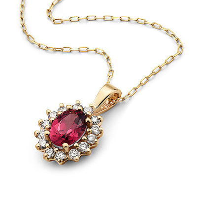 1 1/8 cts Red Rhodolite Garnet and Diamond Necklace in 14K Yellow Gold by Birthstone - BirthStone.com