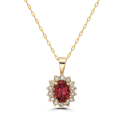 1 1/8 cts Red Rhodolite Garnet and Diamond Necklace in 14K Yellow Gold by Birthstone - BirthStone.com