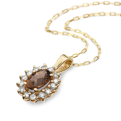 7/8 cts Brown Smoky Quartz and Diamond Necklace in 14K Yellow Gold by Birthstone - BirthStone.com