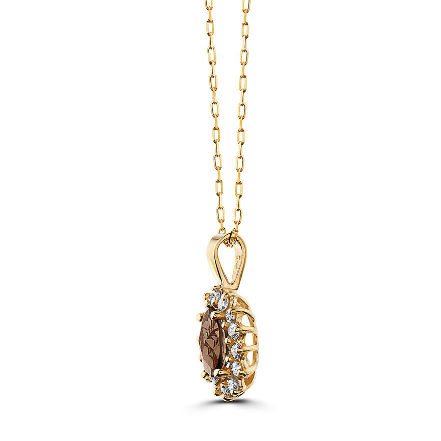 7/8 cts Brown Smoky Quartz and Diamond Necklace in 14K Yellow Gold by Birthstone - BirthStone.com