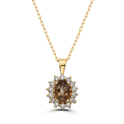 7/8 cts Brown Smoky Quartz and Diamond Necklace in 14K Yellow Gold by Birthstone - BirthStone.com