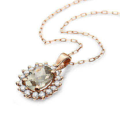 1 3/8 cts Green Green Amethyst (Prasiolite) Quartz and Diamond Necklace in 14K Rose Gold by Birthstone - BirthStone.com