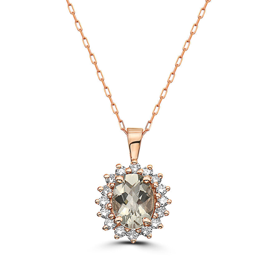 1 3/8 cts Green Green Amethyst (Prasiolite) Quartz and Diamond Necklace in 14K Rose Gold by Birthstone - BirthStone.com