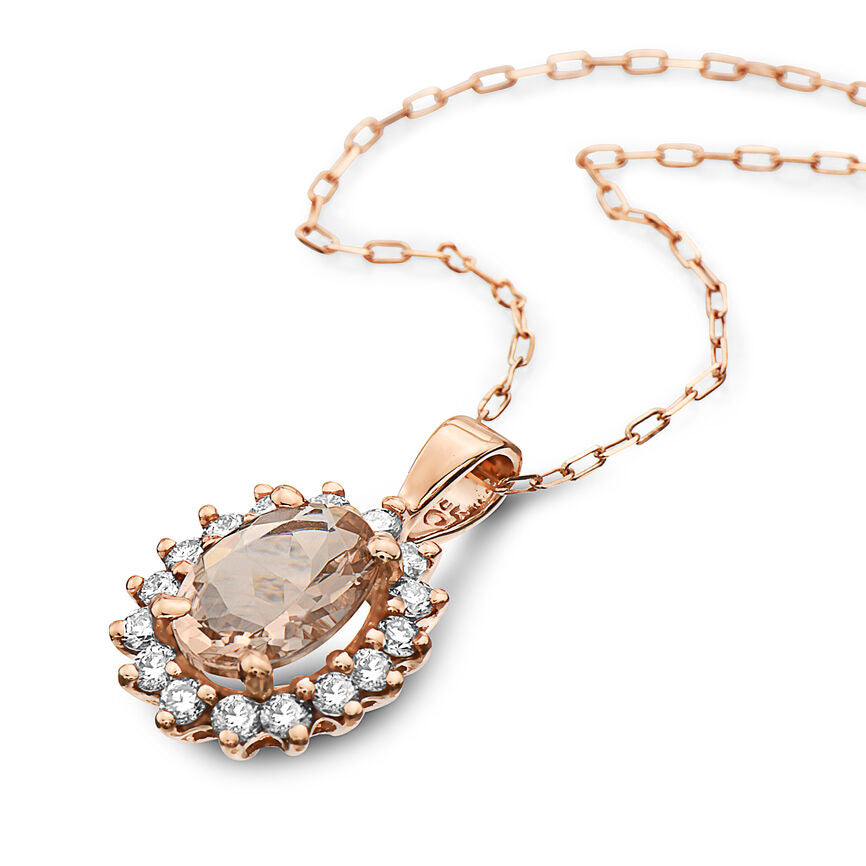 1 1/4 cts Pink Morganite and Diamond Necklace in 14K Rose Gold by Birthstone - BirthStone.com