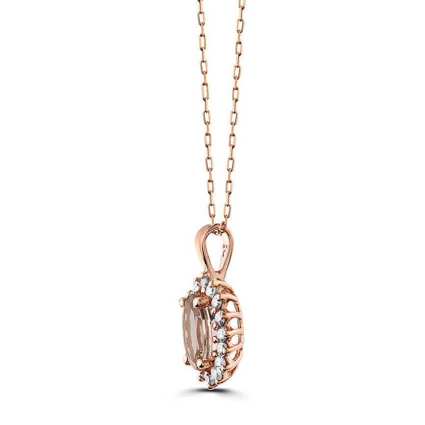 1 1/4 cts Pink Morganite and Diamond Necklace in 14K Rose Gold by Birthstone - BirthStone.com