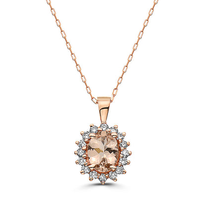 1 1/4 cts Pink Morganite and Diamond Necklace in 14K Rose Gold by Birthstone - BirthStone.com