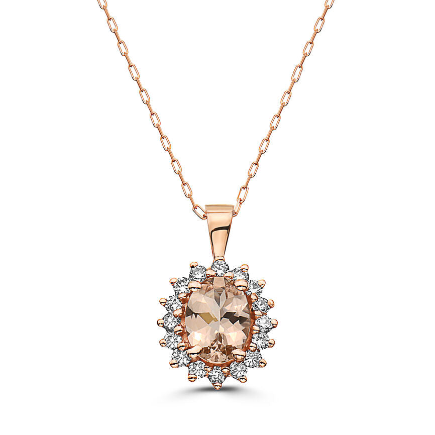 14K Rose Gold Round Morganite and Diamond Halo Pendant Necklace | Shop 14k Rose  Gold Lusso Color Necklaces | Gabriel & Co