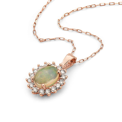 1 cts Multi-Color Opal and Diamond Necklace in 14K Rose Gold by Birthstone - BirthStone.com