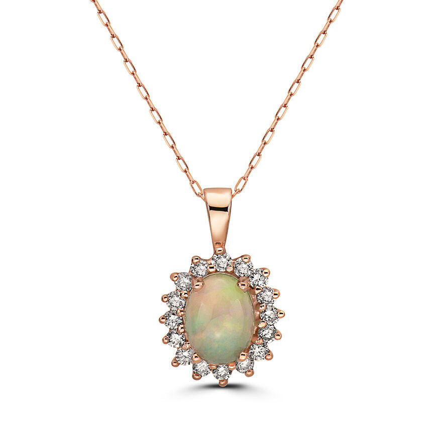 1 cts Multi-Color Opal and Diamond Necklace in 14K Rose Gold by Birthstone - BirthStone.com