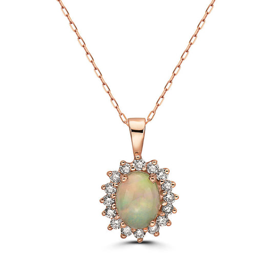 1 cts Multi-Color Opal and Diamond Necklace in 14K Rose Gold by Birthstone - BirthStone.com