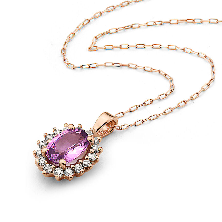 1 1/2 cts Pink Sapphire and Diamond Necklace in 14K Rose Gold by Birthstone - BirthStone.com