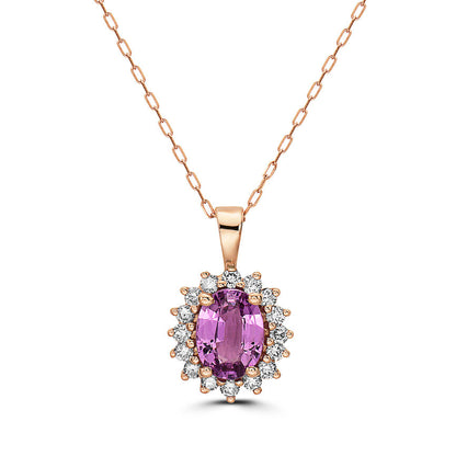 1 1/2 cts Pink Sapphire and Diamond Necklace in 14K Rose Gold by Birthstone - BirthStone.com