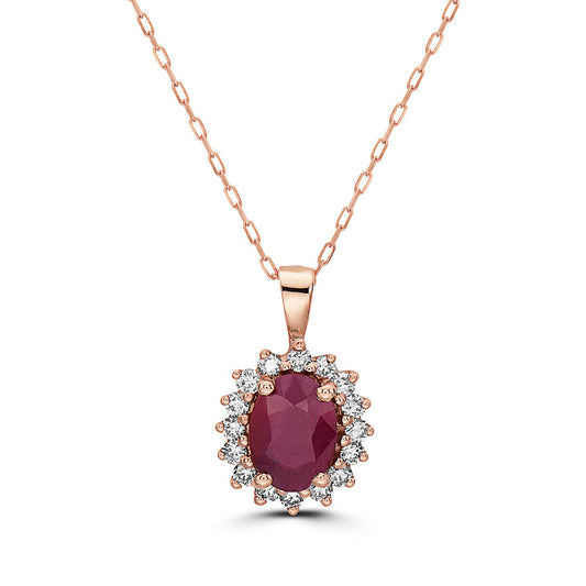 1 1/2 cts Red Ruby and Diamond Necklace in 14K Rose Gold by Birthstone - BirthStone.com