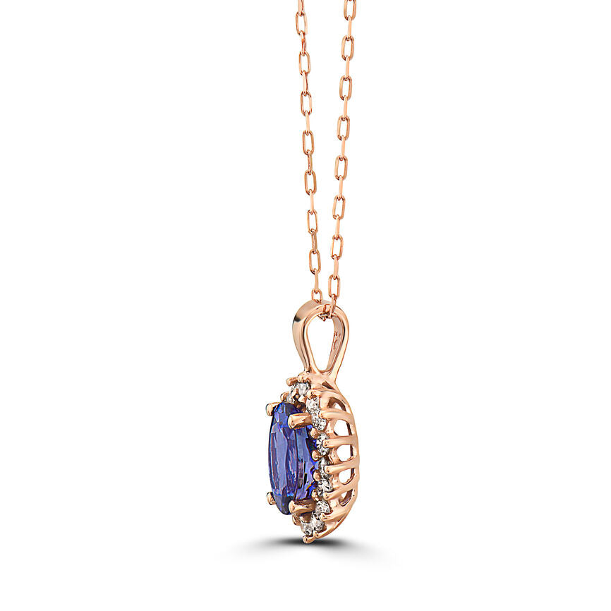 1 1/3 cts Blue Tanzanite and Diamond Necklace in 14K Rose Gold by Birthstone - BirthStone.com