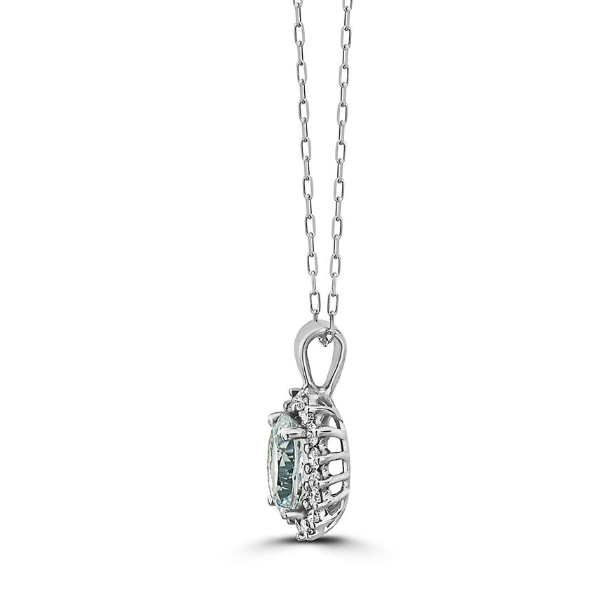 1 1/3 cts Blue Aquamarine and Diamond Necklace in 14K White Gold by Birthstone - BirthStone.com